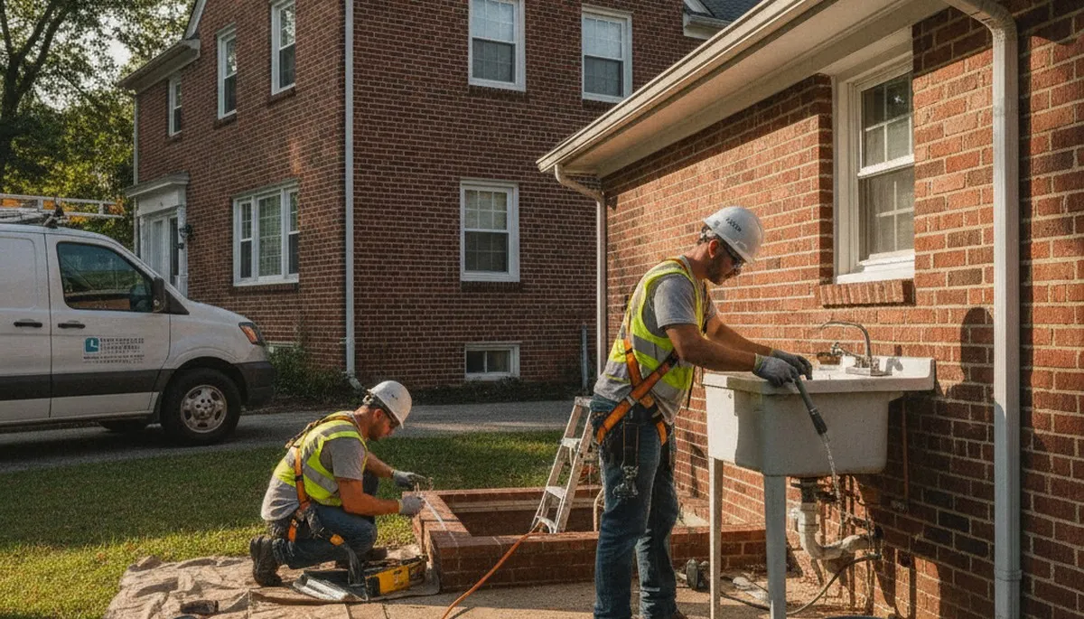Baltimore, MD plumber repairing a leaking pipe for a residential plumbing service